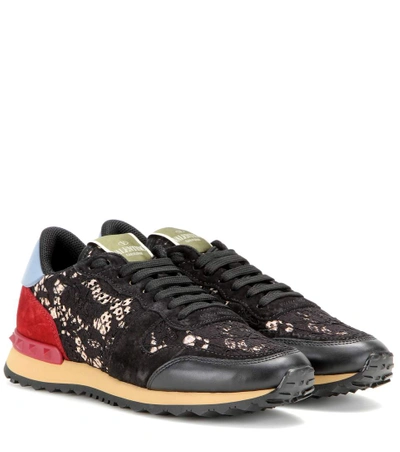 VALENTINO GARAVANI ROCKRUNNER LACE, LEATHER AND SUEDE SNEAKERS