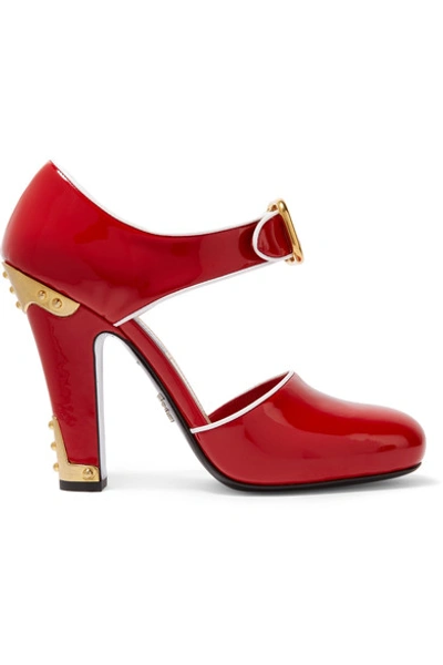 PRADA Embellished patent-leather pumps