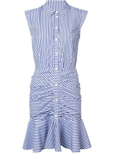 VERONICA BEARD STRIPED RUCHED SHIRT DRESS