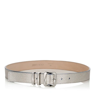 JIMMY CHOO BLITZ Platinum Metallic Grainy Goat Leather Belt