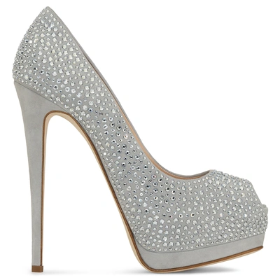 GIUSEPPE ZANOTTI GIUSEPPE ZANOTTI - 130 MM SILVER SUEDE OPEN-TOE PUMP WITH CRYSTALS SHARON CRYSTAL