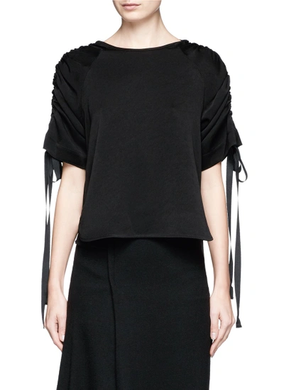 GEORGIA ALICE Ruched sleeve crepe back satin top