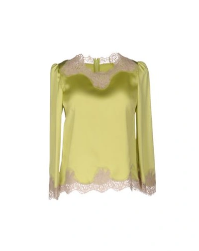 DOLCE & GABBANA DOLCE & GABBANA WOMAN BLOUSE ACID GREEN SIZE 2 SILK, COTTON, POLYAMIDE, ELASTANE
