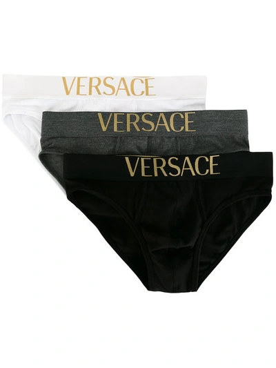 VERSACE pack of three logo waistband briefs