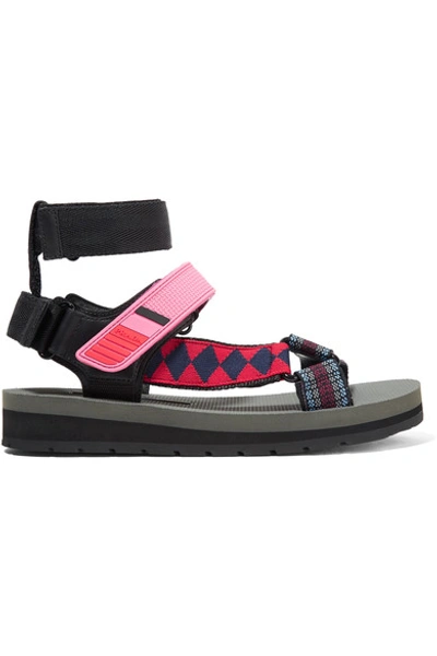 PRADA Canvas, leather and rubber sandals