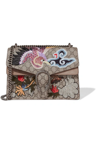 GUCCI Dionysus medium appliquéd coated-canvas and suede shoulder bag