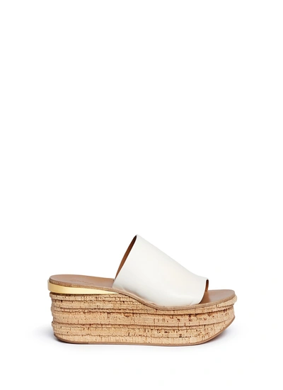 CHLOÉ 'Camille' cork wedge leather slide sandals