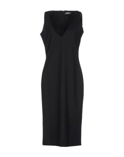 DSQUARED2 DSQUARED2 WOMAN MIDI DRESS BLACK SIZE M POLYESTER, VIRGIN WOOL, POLYAMIDE, ELASTANE