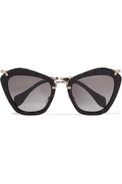 MIU MIU CAT-EYE CROC-EFFECT ACETATE AND GOLD-TONE SUNGLASSES