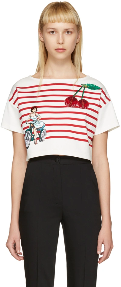 DOLCE & GABBANA Off-White Cropped Badges T-Shirt