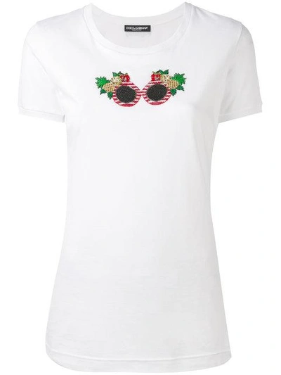 DOLCE & GABBANA DOLCE & GABBANA TROPICAL BEADED SUNGLASSES T-SHIRT - WHITE