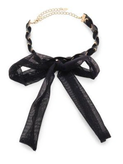 ETTIKA Bow Mesh Ribbon & Leather Choker