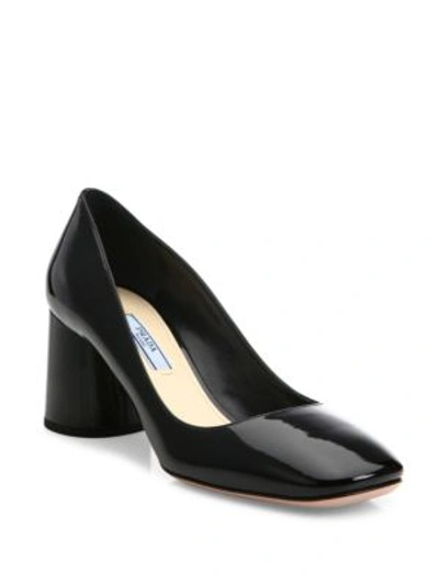 PRADA Round Block Heel Patent Leather Pumps