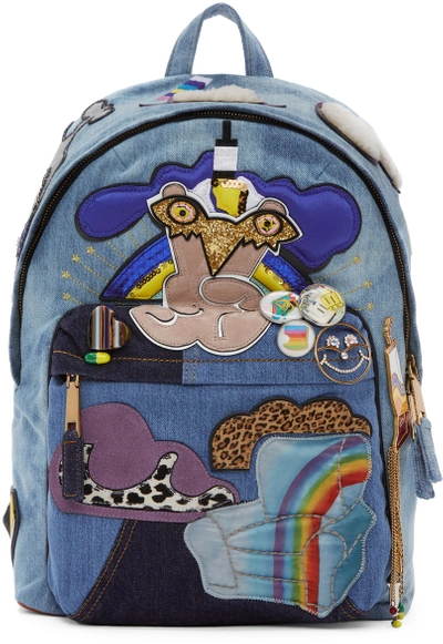 MARC JACOBS Blue Julie Verhoeven Edition Biker Denim Backpack
