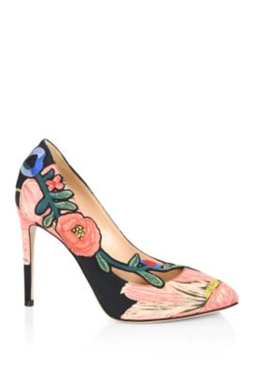 GUCCI Ophelia Floral-Embroidered Printed Satin Pumps