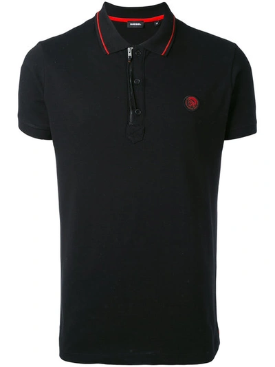 DIESEL DIESEL ZIPPED NECK POLO SHIRT - BLACK