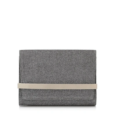JIMMY CHOO BOW Anthracite Lamé Glitter Clutch Bag with Metal Bar
