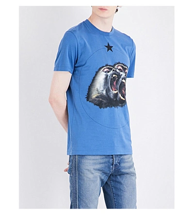 Givenchy Monkey Brothers Cotton-jersey T-shirt In Blue