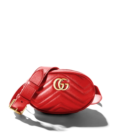 GUCCI Red GG Marmont Matelass Leather Belt Bag