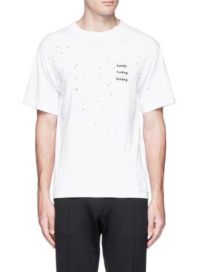 SATISFY Slogan appliqué moth-eaten running T-shirt