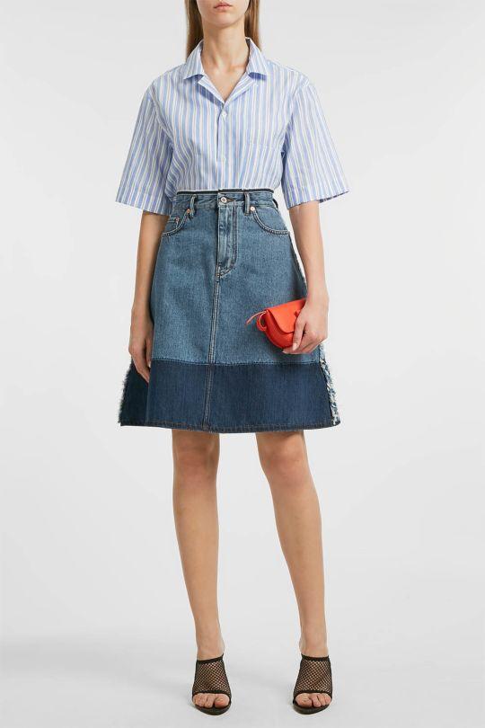 denim skirt just above the knee